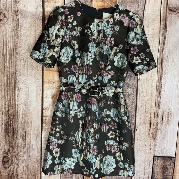 Gal Meets Glam Dress Presley Floral Jacquard Tapestry Size 2 Short Sleeves Belt - Picture 1 of 8